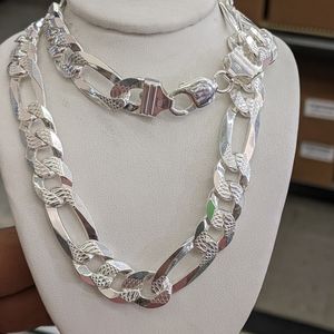 925 Sterling Silver Figaro Diamond Cut Chain